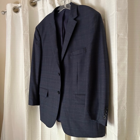 Pronto Uomu Platinum Blue Plaid 2 Button Sport Blazer, Size 44R - Picture 4 of 12